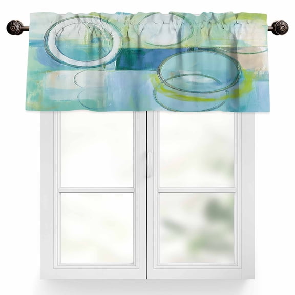 Abstract Art Street Art Circle Teal Retro Valances for Windows, 42 x 12in, Rod Pocket Kitchen Valance Curtain Light Filtering Window Treatments for Living Room Bedroom, 1 Panel