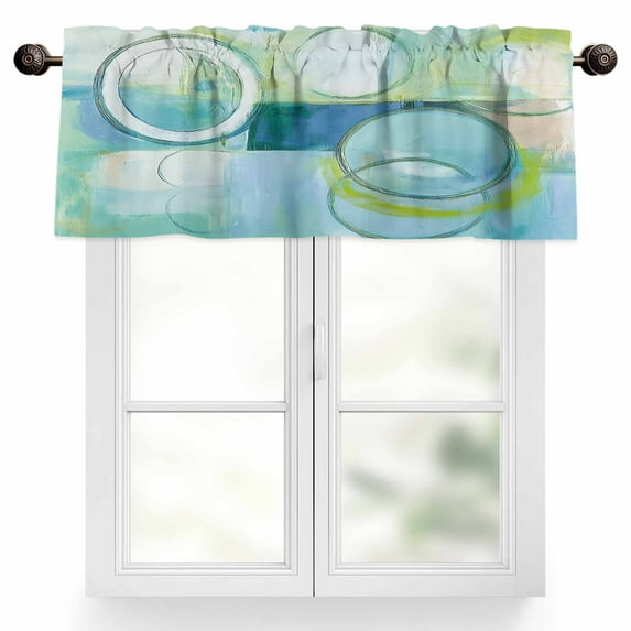 Abstract Art Street Art Circle Teal Retro Valances for Windows, 54 x 18in, Rod Pocket Kitchen Valance Curtain Light Filtering Window Treatments for Living Room Bedroom, 1 Panel