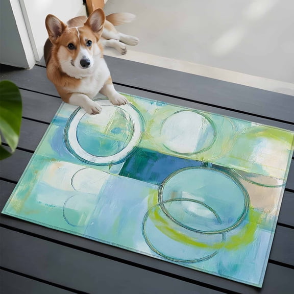 Abstract Art Street Art Circle Teal Retro Washable Area Rug 2x3 Low-Profile Area Rugs with Non Slip Backing Indoor Floor Carpet for Entrance Living Room Bedroom Home Office