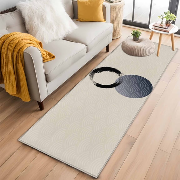 Abstract Art Sun 2'x6' Runner Rugs for Hallway Kitchen Bedside Non Slip Washable, Modern Art Black Round Rustic Entryway Rug Runners with Rubber Backing, Long Carpet Runner for Laundry Room