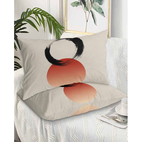 Abstract Art Sun King Pillow Cases Set of 2 - Microfiber Bed Throw Pillow Covers, Modern Art Orange Round Rustic Decorative Lumbar Pillow Cover with Envelope Closure for Sofa/Travel 20"x36"