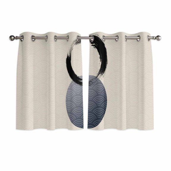 Abstract Art Sun Kitchen Curtains Window Panels, Modern Art Black Round Rustic Insulated Window Treatment Curtain, Grommet Curtains for Bedroom/Living Room/Bathroom, 2 Piece 42"Wx45"L