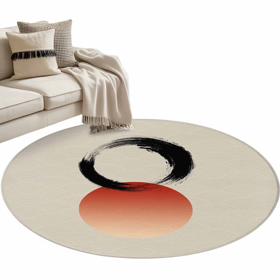Abstract Art Sun Round Area Rugs Collection 3', Modern Art Orange Round Rustic Non Slip Indoor Circular Throw Runner Rug Floor Mat Carpet for Living Room Dining Table Bedroom Nursery
