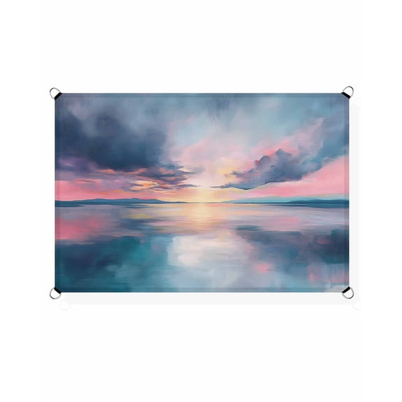 Abstract Art Sun Shade Sail 12'X16' Impressionist Ocean Sunrise Oil Painting UV Block Outdoor Sail Shades Breathable Waterproof Rectangular Sunshade for Patio Garden Pool Pergola Porch