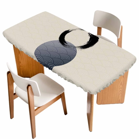 Abstract Art Sun Table Cloths for 3 Foot Rectangle Tables, Modern Art Black Round Rustic Patio Waterproof Elastic Fitted Tablecloths, Washable Rectangular Table Cover for Camping