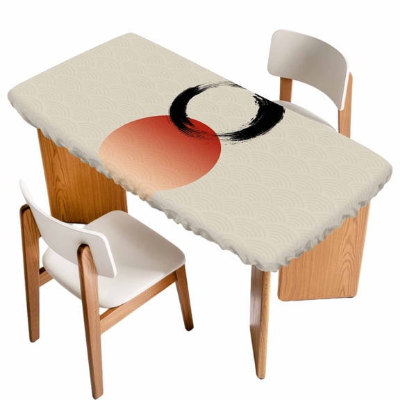 Abstract Art Sun Table Cloths for 4 Foot Rectangle Tables, Modern Art Orange Round Rustic Patio Waterproof Elastic Fitted Tablecloths, Washable Rectangular Table Cover for Camping