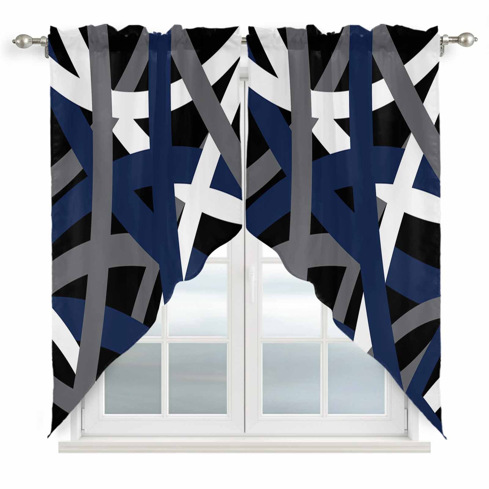 Abstract Art Swag Curtain Valance for Window 2 Panels Blue White Black ...