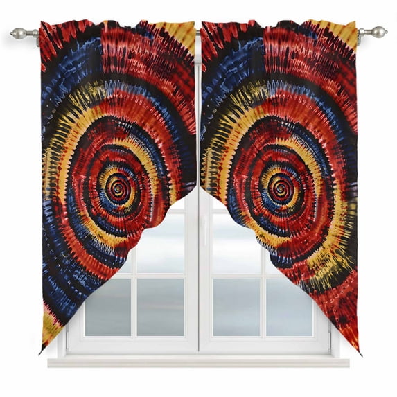 Abstract Art Swag Curtain Valance for Window 2 Panels Red Navy Yellow ...