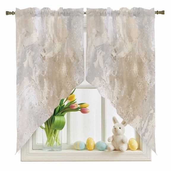 Abstract Art Swag Kitchen Curtain Valances, Beige Grey Gradient Oil Painting Texture Modern Rod Pocket Curtains Window Treatment Decor Valances for Bedroom Bathroom, 2 Panels 36 x 36 Inch
