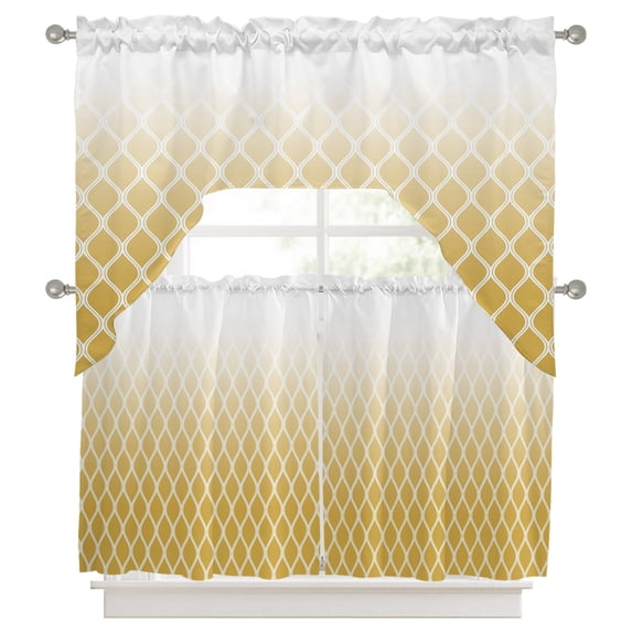 Abstract Art Swag Valance and Tier Set of 3, Classic Yellow Line ...