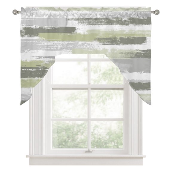 Abstract Art Swag Valance for Windows, Green Gray Mottled Color Block Oil Painting Swag Curtains Valances for Small Window Treatment Rod Pocket for Kitchen Bathroom 1 Panel 56x36in