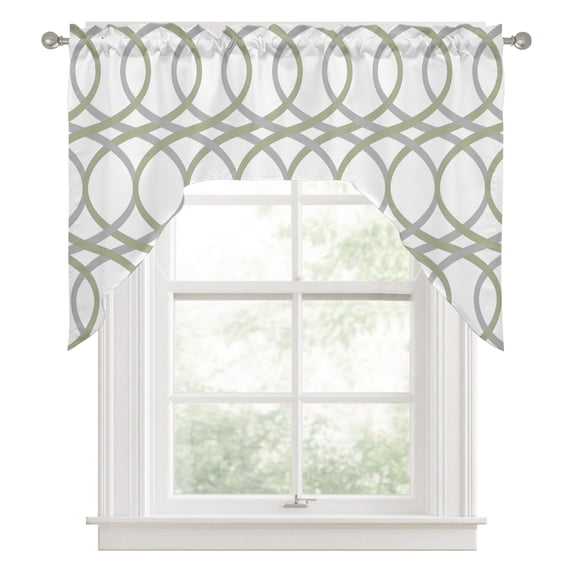 Abstract Art Swag Valance for Windows, Green Grey Twisted Lines ...