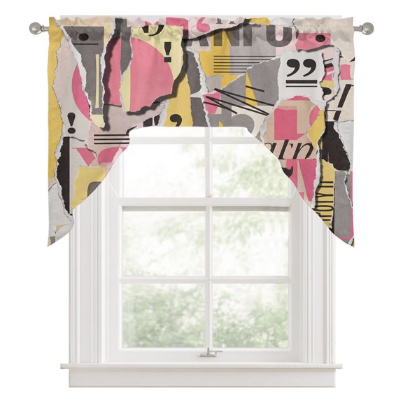 Abstract Art Swag Valance for Windows, Pink and Yellow Collage Art Torn Paper Pieces Swag Curtains Valances for Small Window Treatment Rod Pocket for Kitchen Bathroom 1 Panel 56x36in