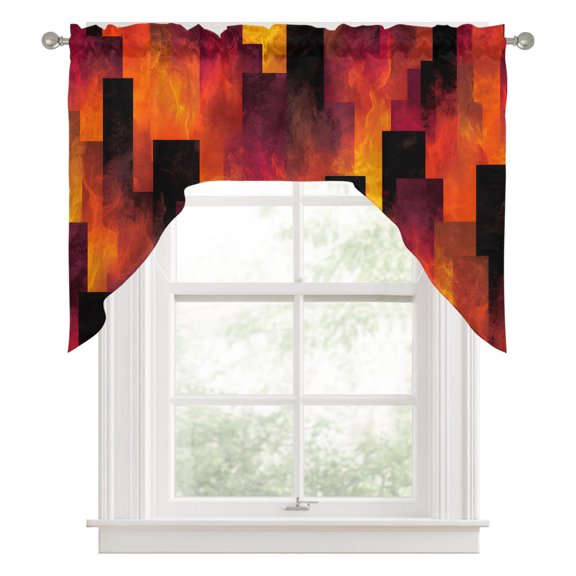 Abstract Art Swag Valance for Windows, Red Black Gradient Flames Vertical Blocks Modern Swag Curtains Valances for Small Window Treatment Rod Pocket for Kitchen Bathroom 1 Panel 56x36in