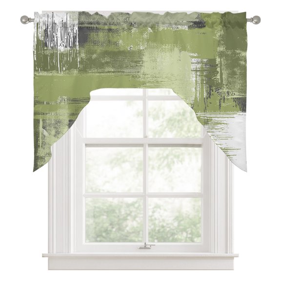 Abstract Art Swag Valance for Windows, Sage Green Mottled Color Block Oil Painting Swag Curtains Valances for Small Window Treatment Rod Pocket for Kitchen Bathroom 1 Panel 56x36in