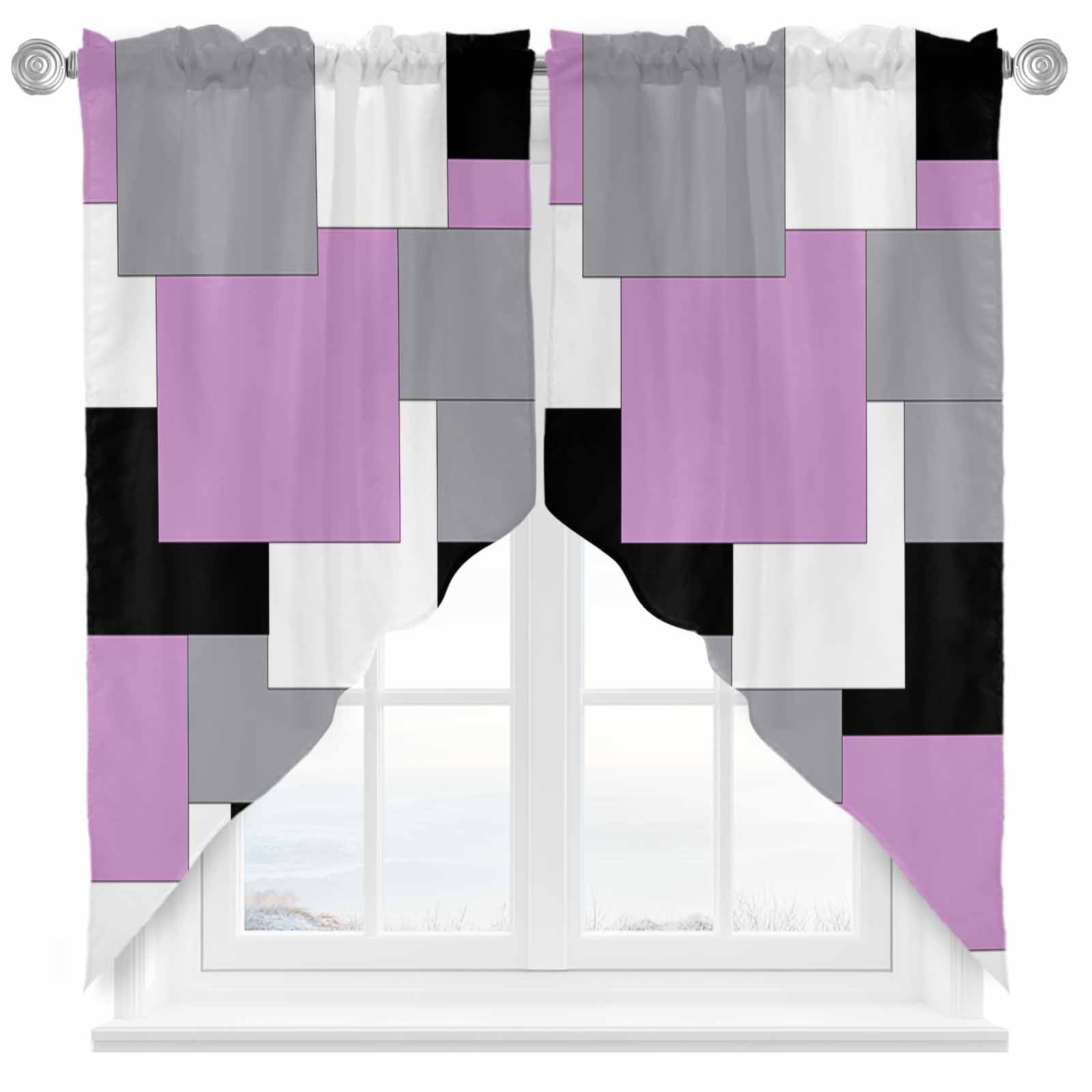 Patchwork Swags Abstract Art Swag Valances for Windows 2 Pack Patchwork Pink Black and ...