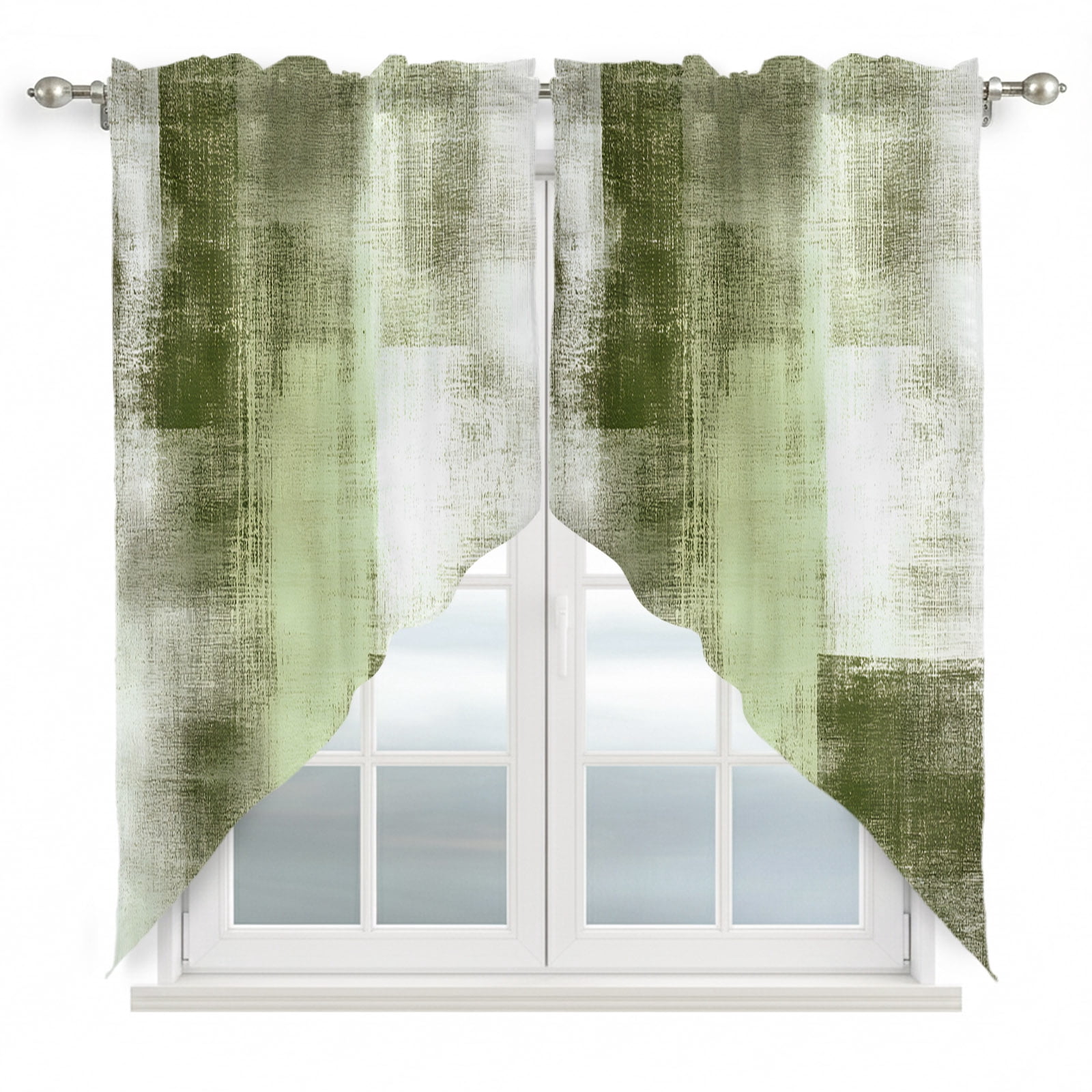 Abstract Art Swag Valances for Windows 36 inches Long, Vintage Green ...