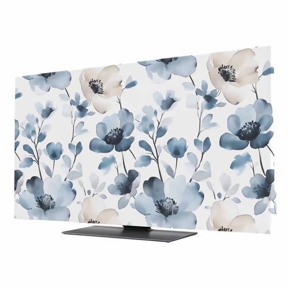 Abstract Art TV Dust Cover 24 Inch, Blue Brown Watercolor Flowers ...