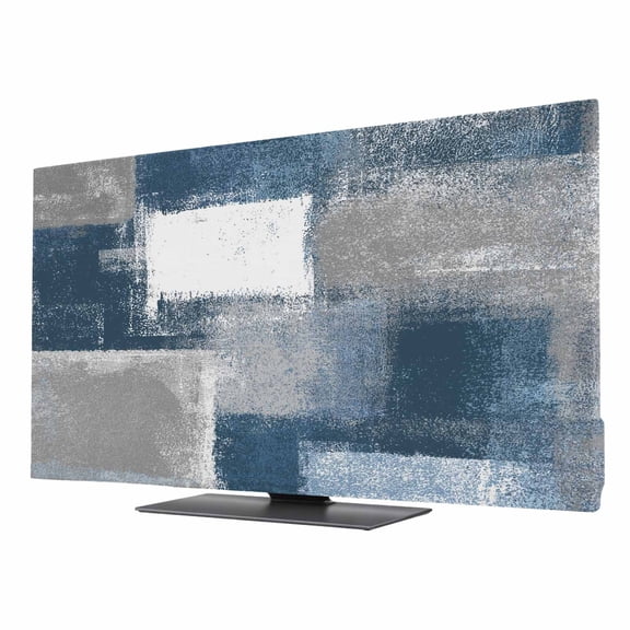 Abstract Art TV Dust Cover 24 Inch, Navy Grey Smear Texture Graffiti Geometric Computer Monitor Cover Dustproof Stretchable Indoor TV Screen Protector for LED LCD Universal Monitors