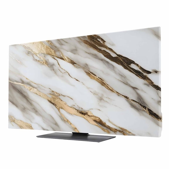 Abstract Art TV Dust Cover 40 Inch, Marble Texture White Gold Crack Stone Minimalism Computer Monitor Cover Dustproof Stretchable Indoor TV Screen Protector for LED LCD Universal Monitors