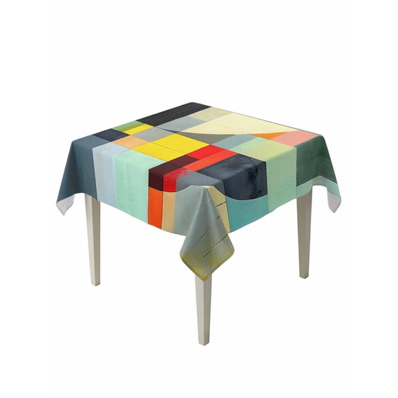 Abstract Art Table Cloth 54x54 Inch Square, Simple Color Block Collage Art Modernism Waterproof Tablecloth Washable Table Cover for Party Picnic Dinner Decor