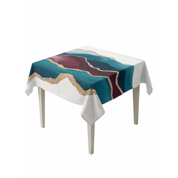 Abstract Art Table Cloth 54x54 Inch Square, Watercolor Blue Gold Gradient Waterproof Tablecloth Washable Table Cover for Party Picnic Dinner Decor