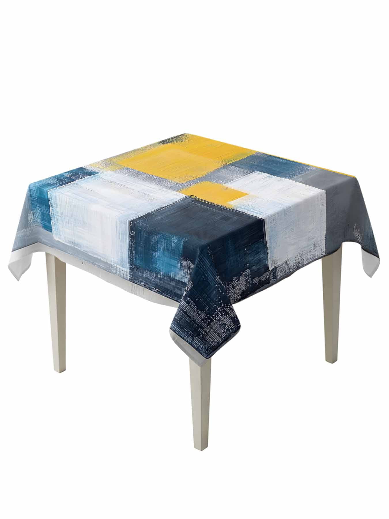 Abstract Art Table Cloth 60x60 Inch Square, Yellow Grey Gradient Modern ...