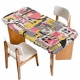 thumbnail image 1 of Abstract Art Table Cloths for 6 Foot Rectangle Tables, Pink Yellow Collage Art Torn Paper Pieces Patio Waterproof Elastic Fitted Tablecloths, Washable Rectangular Table Cover for Camping, 1 of 8