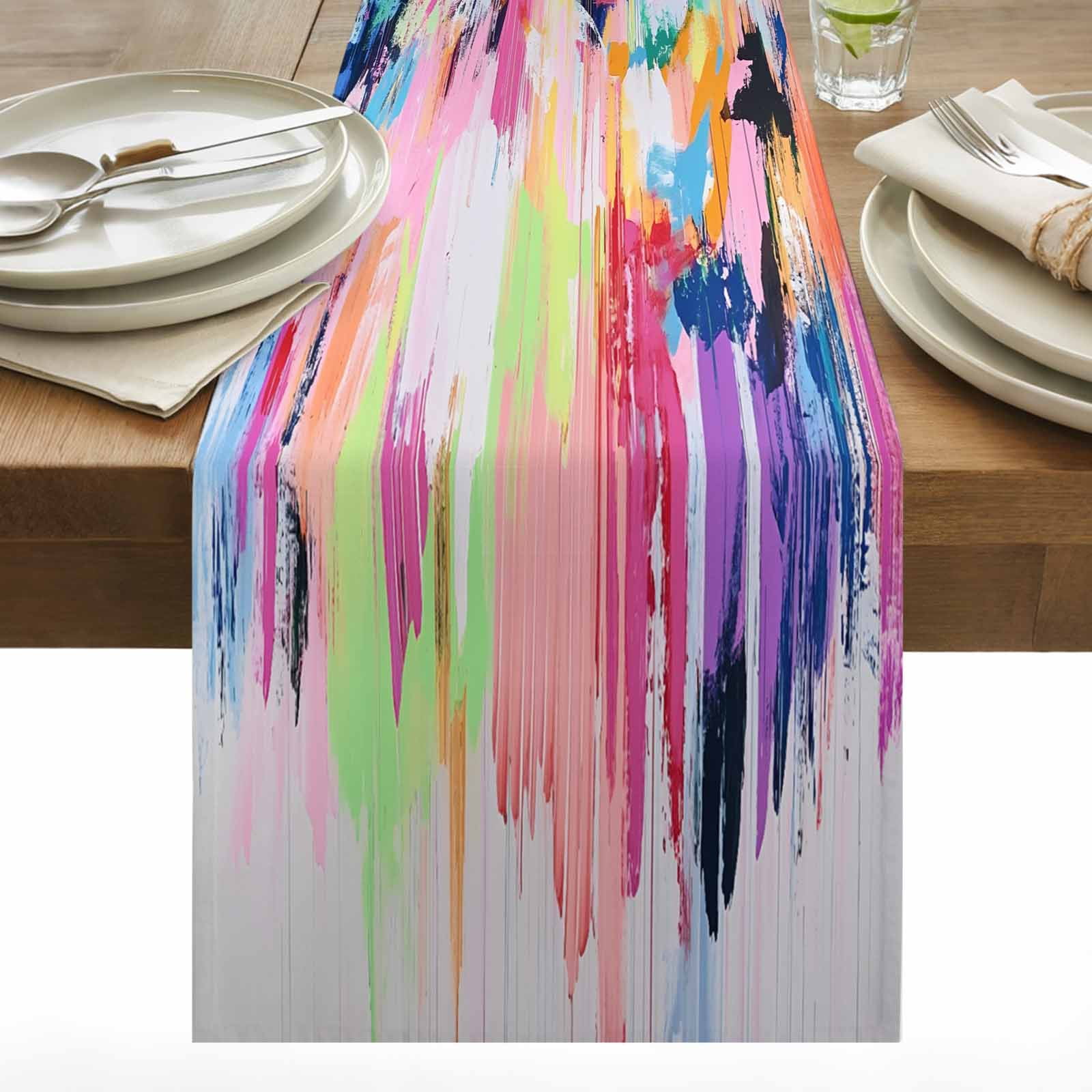 Abstract Art Table Runner 13x36 inch Simple Theme Pink Gradient Collage ...