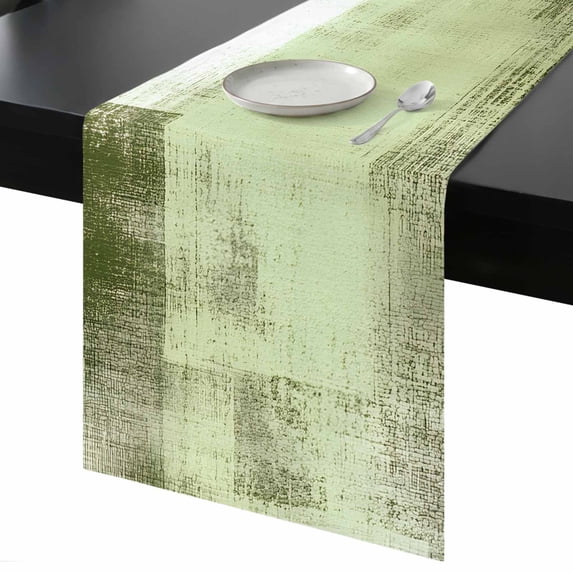 Abstract Art Table Runner 13x90 Inch Vintage Green Collage Oil Painting Texture Table Runner Non-Slip Dresser Scarves for Holiday Decorations, Party, Dinner and Gatherings, 1 Pack