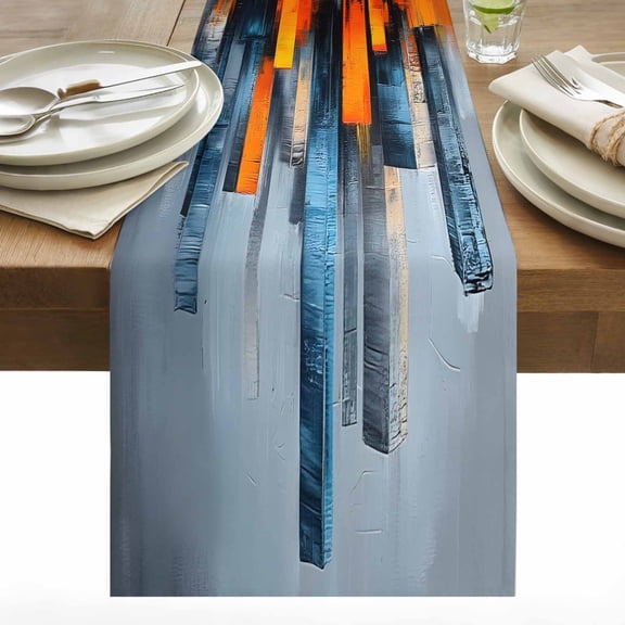Abstract Art Table Runner 13x90 inch Neon Color Contrast Color Urban Landscape Cotton Linen Dining Table Runner Ideal for Dresser Kitchen Coffee Tables - Machine Washable