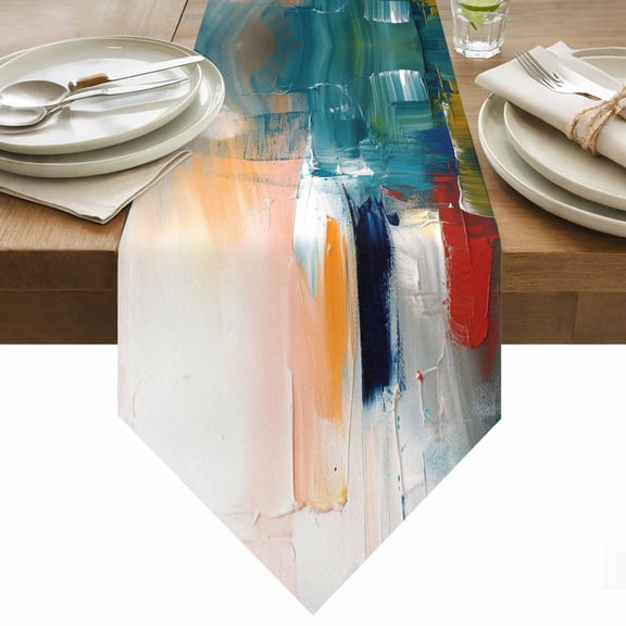 Abstract Art Table Runner 90 Inches Long Turquoise Orange Paint Texture Gradient Retro Table Runners for Dining Room Tabletop Dresser Scarf Home Party Banquet Wedding Holiday Decoration
