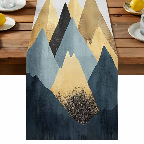 Abstract Art Table Runner, Illustration Mountains Oil Painting Cotton Linen Table Cloth, Tablerunner for Kitchen Dining Party Wedding Home Decor 13x36 Inch