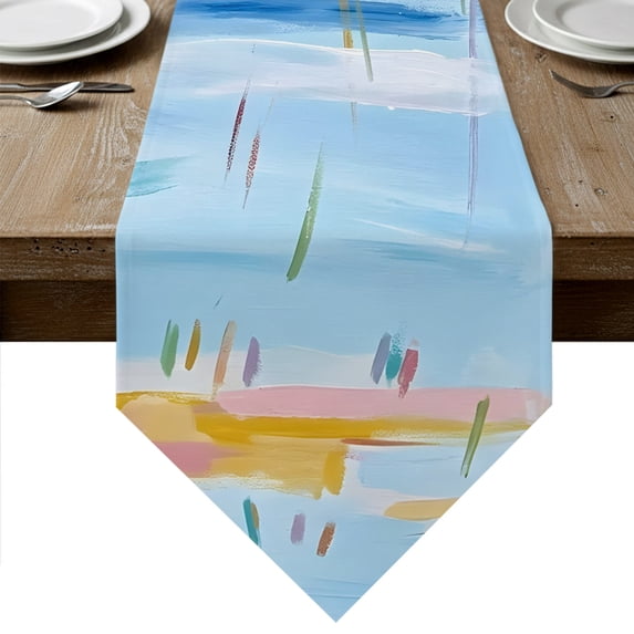 Abstract Art Table Runner Linen Burlap Table Runner 70 Inches Long ...