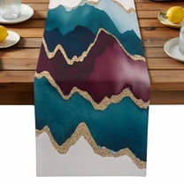 Abstract Art Table Runner, Watercolor Blue Gold Gradient Kitchen Table Runners Dress Scarves for Table Decorations Party/Restaurant/Indoor Outdoor Use, 18x72in