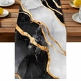 Abstract Art Table Runner, White Black Gradient Marbling Water Ripple ...