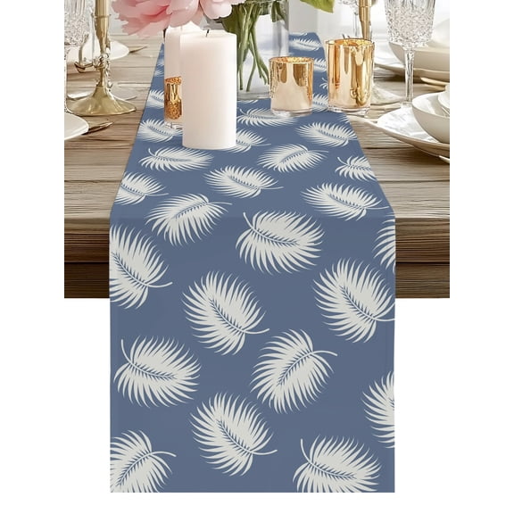 Abstract Art Table Runners 36 Inches Long Botanical Outlines Blue Leaf Silhouettes Kitchen Dining Table Runner Dresser Scarves for Party Coffee Holiday Party Decor