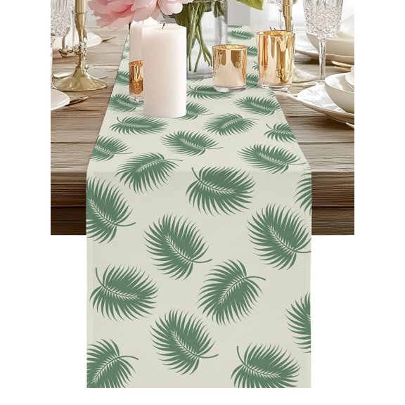 Abstract Art Table Runners 48 Inches Long Botanical Outlines Green Leaf Silhouettes Kitchen Dining Table Runner Dresser Scarves for Party Coffee Holiday Party Decor