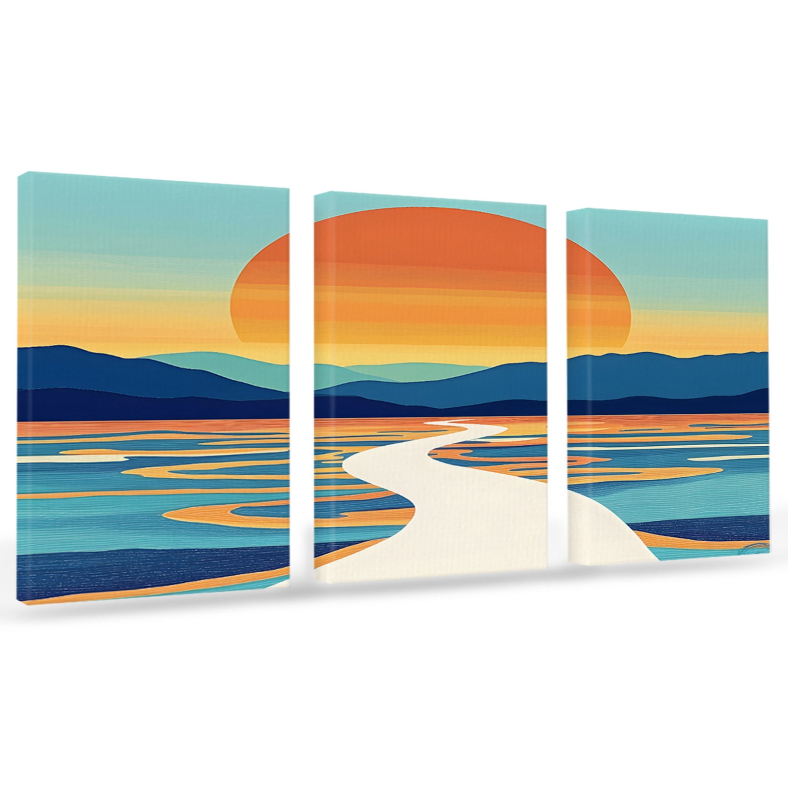 View of Abstract Art Texture Art Sun Canvas Wall Art 3 Panels, Framed Wall ...