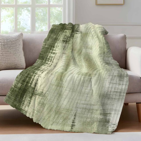 Abstract Art Throw Blanket for Couch Retro Green Collage Oil Painting Texture Soft and Warm Flannel 3D Striped Fluffy Fuzzy Fleece Blanket Lightweight Throw for Bed, Sofa 30 x 40 Inches
