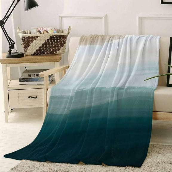 Abstract Art Throw Flannel Blanket 40x60In Green White Gradient Watercolor Super Soft Cozy Bed Blanket, Lightweight Plush Fuzzy Bed Throw for Bedroom Sofa Couch Living Room