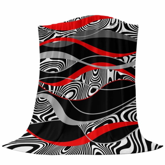 Abstract Art Throw Flannel Blanket Red Black Gray Lines Psychedelic Gradient Super Soft Cozy Bed Blanket, Lightweight Plush Fuzzy Bed Throw for Bedroom Sofa Couch Living Room 40x50In,