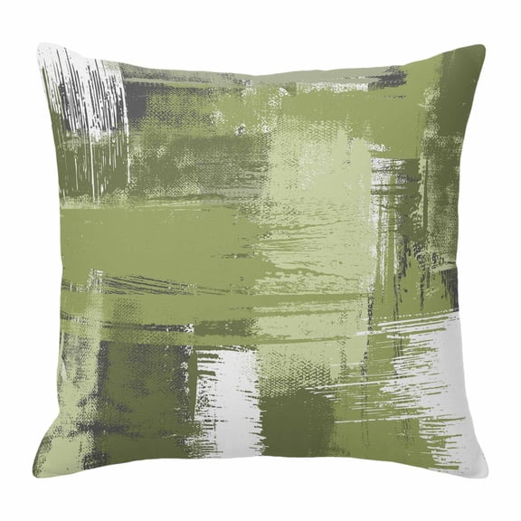 Abstract Art Throw Pillow Cover Sage Green Mottled Color Block Oil Painting Cotton Linen Cushion Cover Throw Pillow Case with Invisible Zipper for Couch Sofa Bed Chair Car 16x16 Inch