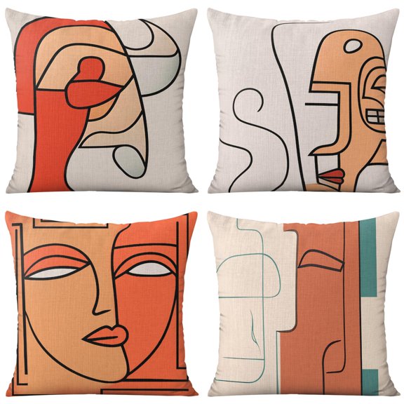 Abstract Art Throw Pillow Covers 18 X 18 Inch, Set Of 4, Linen Study Sofa Cushion Cover Indoor Living Room Home Decor