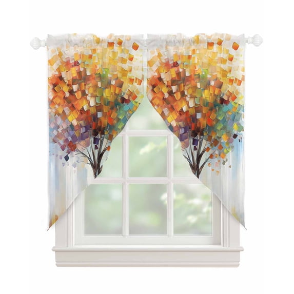 Abstract Art Tree Swag Valances for Windows, Modern Fall Oil Painting Tree Autumn Rod Pocket Sheer Valances for Large Windows, Swag Toppers Light Filtering for Kitchen Living Room 2 Panels 36''x63''
