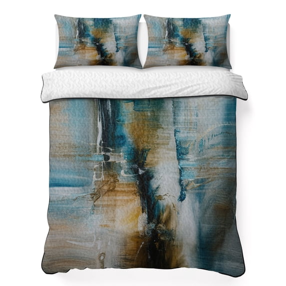 Abstract Art Twin Quilt Bedding Set, Turquoise Brown Paint Texture ...