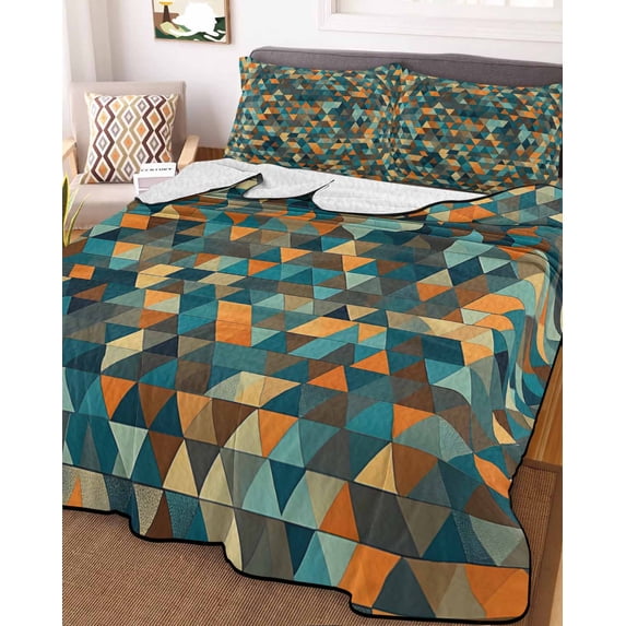 Abstract Art Twin XL Size Down Alternative Comforter, Lightweight Comforter Quilt Bedding Set with Pillow Shams Geometric Modern Art Orange Teal All Seasons Bed Comforter Duvet Insert 68"x98"