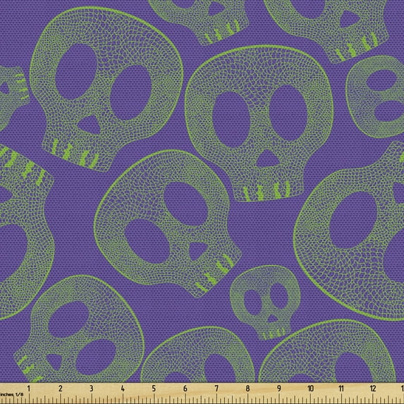 Ambesonne Abstract Art Fabric by the Yard Upholstery, Psychedelic Skulls, 2 Yards, Multicolor