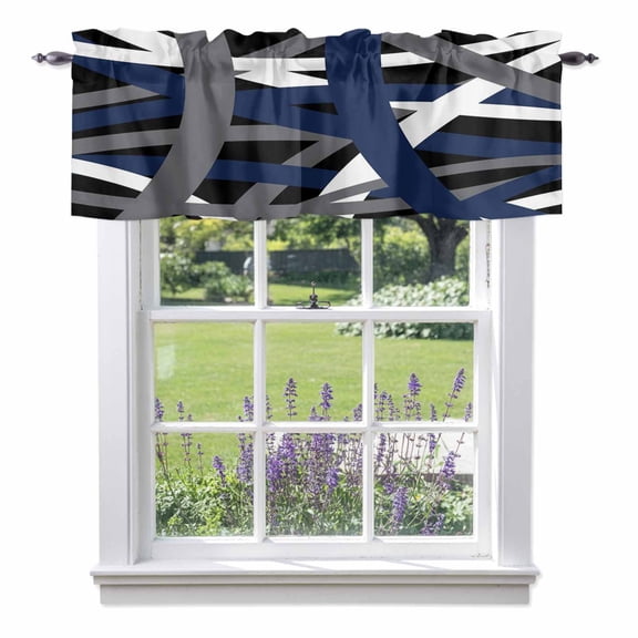 Abstract Art Valance Curtain for Windows Blue White Black Gray Line Modern Simple Rod Pocket Curtain Valances Short Window Treatments Panels for Kitchen Bathroom Laundry Room Basement 54 x 18 Inch