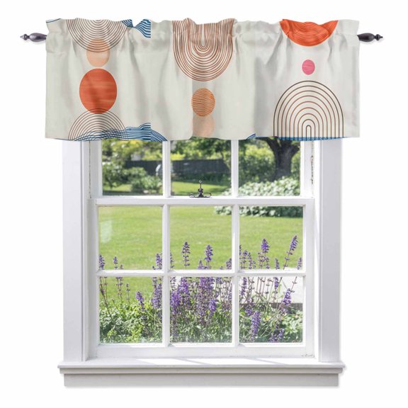 Abstract Art Valance Curtain for Windows Sunset Orange Blue Line Circle Geometric Modern Rod Pocket Curtain Valances Short Window Treatments Panels for Kitchen Bathroom Laundry Basement 42 x 18 Inch